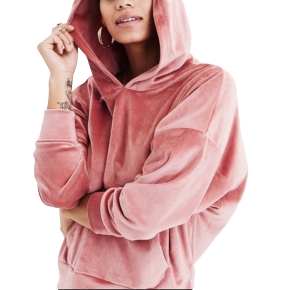 American Eagle Neutral Rose Velvet Hoodie Jacket Size Medium